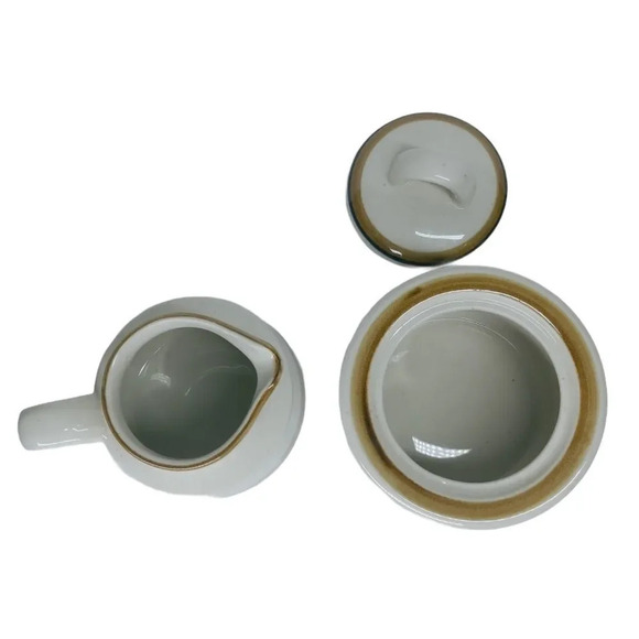 Vintage Creamer and sugar Bowl with Lid Set  Dura Stone by Mikasa Brown Bark - Picture 6 of 8